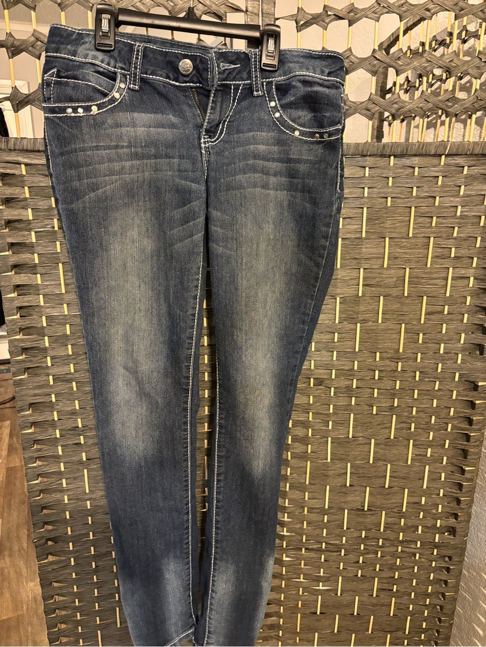 Earl Jeans Dark Blue Straight Leg Jeans with Studded Pockets